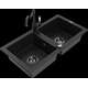 Granīta izlietne Mexen Mario, 2 bļodas ar virtuves jaucējkrānu Carla, melna - 6504-77-670700-70-B