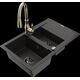 Mexen Gaspar 1,5 bļodas granīta izlietne ar atkritumiem un Savita virtuves jaucējkrānu, melns/zelts - 6507-75-672601-50-B