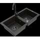 Гранитная мойка Mexen Mario, 2 чаши и кухонный смеситель Telma, черный/золотой - 6504-75-670200-70-B