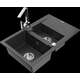 Granīta izlietne Mexen Gaspar 1,5 bļodas ar noteku un virtuves jaucējkrānu Rita, raibs melns - 6507-76-670300-00