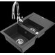 Гранитная мойка Mexen Gaspar 1,5 чаши со сливом и кухонным смесителем Savita, крапчатый черный - 6507-76-672601-00