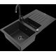 Mexen Matias granīta izlietne, 1,5 bļodas, ar noteku un Telma virtuves jaucējkrānu, melns/sudrabs - 6502-73-670200-70-B
