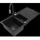 Granīta izlietne Mexen Andres 1,5 bļodas ar noteku un Savita virtuves jaucējkrānu, melns - 6515-77-672601-70-B