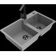 Гранитная мойка Mexen Tomas, 2 чаши со смесителем для кухни Rita, серый - 6516-71-670300-70-B