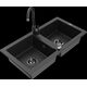Mexen Mario granīta izlietne, 2 bļodas un Telma virtuves jaucējkrāns, melns/sudrabs - 6504-73-670200-70-B