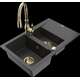 Гранитная мойка Mexen Gaspar 1,5 чаши со сливом и кухонным смесителем Savita, крапчатый черный - 6507-76-672601-50