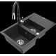 Mexen Gaspar 1,5 bļodas granīta izlietne ar atkritumiem un Savita virtuves jaucējkrānu, raibs melns - 6507-76-672601-76