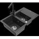 Гранитная мойка Mexen Gaspar 1,5 чаши со сливом и кухонным смесителем Duero, крапчатый черный - 6507-76-671600-70