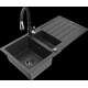 Mexen Andres granīta izlietne, 1,5 bļodas, ar noteku un Savita virtuves jaucējkrānu, raibs melns - 6515-76-672601-70-B