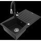 Mexen Cesar granīta izlietne, 1 bļoda, ar noteku un Savita virtuves jaucējkrānu, melns - 6514-77-672601-70