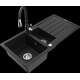 Mexen Andres granīta izlietne 1,5 bļodas ar noteku un Savita virtuves jaucējkrānu, melns - 6515-77-672601-70