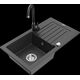 Mexen Pablo granīta izlietne, 1 bļoda, ar noteku un Telma virtuves jaucējkrānu, raibs melns - 6510-76-670200-70
