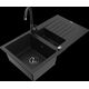 Mexen Matias granīta izlietne 1,5 bļodas ar noteku un Telma virtuves jaucējkrānu, melns - 6502-77-670200-70-B