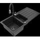 Mexen Andres granīta izlietne, 1,5 bļodas, ar noteku un Savita virtuves jaucējkrānu, melns/sudrabs - 6515-73-672601-70-B