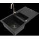 Mexen Matias granīta izlietne 1,5 bļodas ar noteku un Telma virtuves jaucējkrānu, melns - 6502-77-670200-50-B