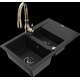 Granīta izlietne Mexen Gaspar 1,5 bļodas ar noteku un Savita virtuves jaucējkrānu, melns - 6507-77-672601-50-B