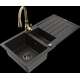 Mexen Andres granīta izlietne, 1,5 bļodas, ar noteku un Savita virtuves jaucējkrānu, melns/zelts - 6515-75-672601-50-B