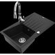 Mexen Cesar granīta izlietne, 1 bļoda, ar noteku un Savita virtuves jaucējkrānu, melns - 6514-77-672601-00