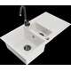 Mexen Matias granīta izlietne 1,5 bļodas ar noteku un Telma virtuves jaucējkrānu, balts - 6502-20-670200-70