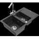 Гранитная мойка Mexen Gaspar, 1,5 чаши, со сливом и кухонным смесителем Duero, крапчатый черный - 6507-76-671600-00