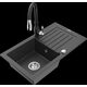 Mexen Pablo granīta izlietne, 1 bļoda, ar noteku un Savita virtuves maisītāju, raibs melns - 6510-76-672601-70