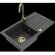 Mexen Pablo granīta izlietne, 1 bļoda, ar noteku un Telma virtuves jaucējkrānu, raibs melns - 6510-76-670200-50