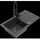 Mexen Pablo granīta izlietne, 1 bļoda, ar noteku un Aster virtuves jaucējkrānu, raibs melns - 6510-76-73450-70-B
