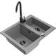 Гранитная мойка Mexen Carlos 1,5 чаши со смесителем для кухни Telma, серый - 6518-71-670200-70-B