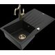 Mexen Cesar granīta izlietne, 1 bļoda, ar noteku un Carla virtuves jaucējkrānu, melna - 6514-77-670700-50