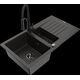 Mexen Matias granīta izlietne, 1,5 bļodas, ar noteku un Aster virtuves jaucējkrānu, melns/zelts metālisks - 6502-75-73450-70-B