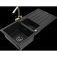 Granīta izlietne Mexen Andres 1,5 bļodas ar noteku un Duero virtuves jaucējkrānu, melns - 6515-77-671600-50-B