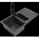 Mexen Matias granīta izlietne, 1,5 bļodas, ar noteku un Aster virtuves jaucējkrānu, raibs melns - 6502-76-73450-70-B