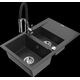 Mexen Gaspar 1,5 bļodas granīta izlietne ar noteku un Aster virtuves jaucējkrānu, raibs melns - 6507-76-73450-07