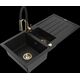 Mexen Andres granīta izlietne 1,5 bļodas ar noteku un Aster virtuves jaucējkrānu, melns - 6515-77-73450-57-G