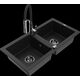 Mexen Mario granīta izlietne, 2 bļodas ar Aster virtuves jaucējkrānu, melns - 6504-77-73450-07-B