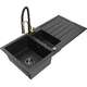 Mexen Andres granīta izlietne, 1,5 bļodas, ar noteku un Aster virtuves jaucējkrānu, melns/sudrabs - 6515-73-73450-57-B