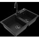 Mexen Tomas granīta izlietne, 2 bļodas un Telma virtuves jaucējkrāns, melns - 6516-77-670200-70-B