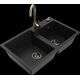 Mexen Tomas granīta izlietne, 2 bļodas un Telma virtuves jaucējkrāns, melns - 6516-77-670200-50-B