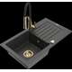 Mexen Pablo granīta izlietne, 1 bļoda, ar noteku un Aster virtuves jaucējkrānu, raibs melns - 6510-76-73450-57-G
