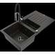 Mexen Matias granīta izlietne, 1,5 bļodas, ar noteku un Aster virtuves jaucējkrānu, melns/zelts metālisks - 6502-75-73450-07-B