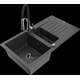 Mexen Matias granīta izlietne, 1,5 bļodas, ar noteku un Aster virtuves jaucējkrānu, raibs melns - 6502-76-73450-07-B