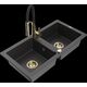 Mexen Mario granīta izlietne, 2 bļodas un Aster virtuves jaucējkrāns, raibs melns - 6504-76-73450-57-G