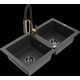 Mexen Mario granīta izlietne, 2 bļodas, ar Aster virtuves jaucējkrānu, raibs melns - 6504-76-73450-57-B