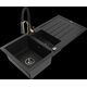 Granīta izlietne Mexen Andres 1,5 bļodas ar noteku un virtuves jaucējkrānu Aster, melns - 6515-77-73450-57-B