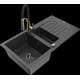 Mexen Matias granīta izlietne 1,5 bļodas ar noteku un Aster virtuves jaucējkrānu, raibs melns - 6502-76-73450-57-B