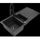 Mexen Andres granīta izlietne, 1,5 bļodas, ar noteku un Aster virtuves jaucējkrānu, melns/sudrabs - 6515-73-73450-70-B