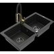 Mexen Mario granīta izlietne, 2 bļodas un Aster virtuves jaucējkrāns, melns/sudrabs metālisks - 6504-73-73450-57-B