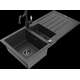 Mexen Andres granīta izlietne, 1,5 bļodas, ar noteku un Carla virtuves jaucējkrānu, raibs melns - 6515-76-670700-70-B