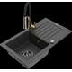 Mexen Pablo granīta izlietne, 1 bļoda, ar noteku un Aster virtuves jaucējkrānu, raibs melns - 6510-76-73450-57-B