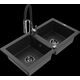 Mexen Mario granīta izlietne, 2 bļodas un Aster virtuves jaucējkrāns, melns/sudrabs metālisks - 6504-73-73450-07-B